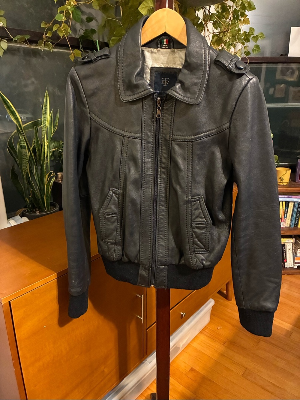 Women's Grey Leather Bomber Jacket Y2K